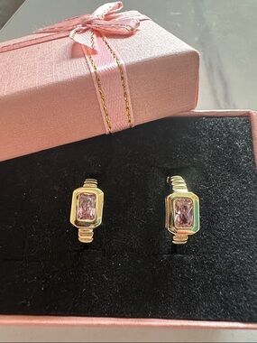Pink Sapphire Colored Emerald Cut Huggies